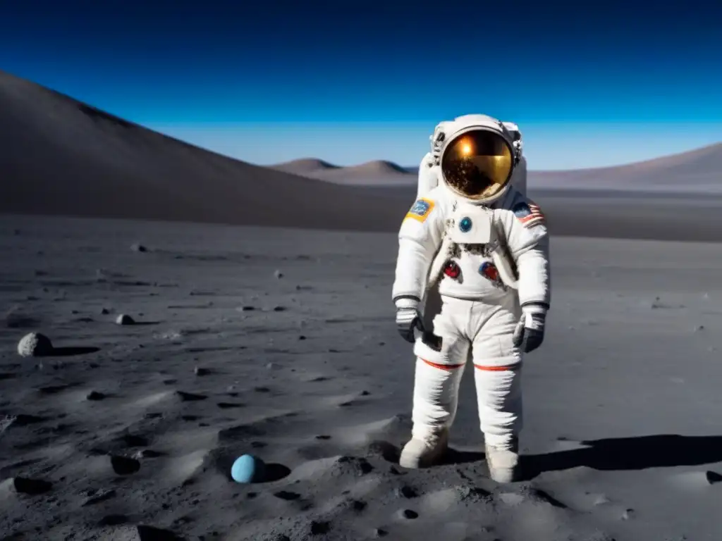 Explorando el infinito: astronauta en la Luna Un astronauta contempla la vastedad del espacio desde la Luna