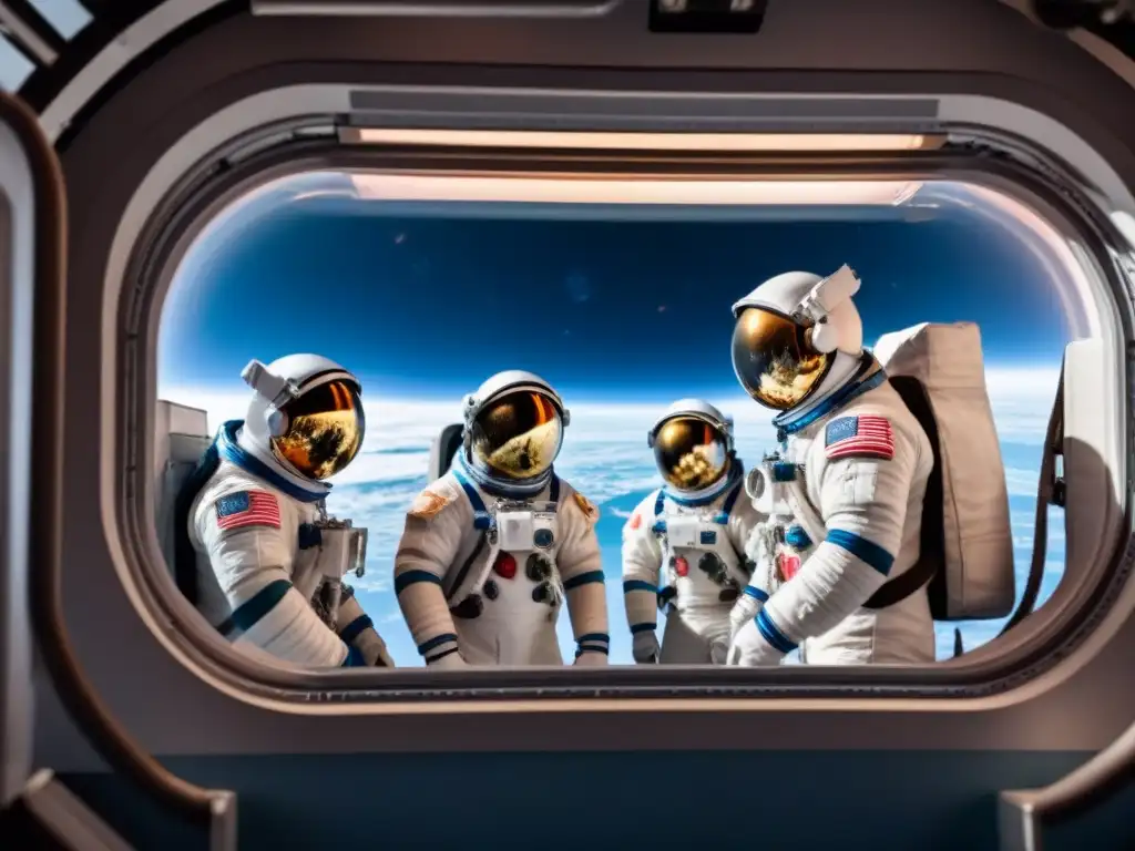 Astronautas realizan experimento en la Estación Espacial Internacional con vista a la Tierra, destacando la meticulosidad de la exploración espacial y las regulaciones ambientales