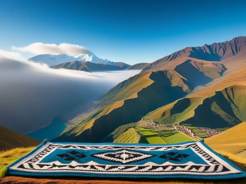 Una balanza intrincadamente diseñada, simbolizando equilibrio y justicia en arbitraje internacional, frente a los Andes bajo un cielo azul
