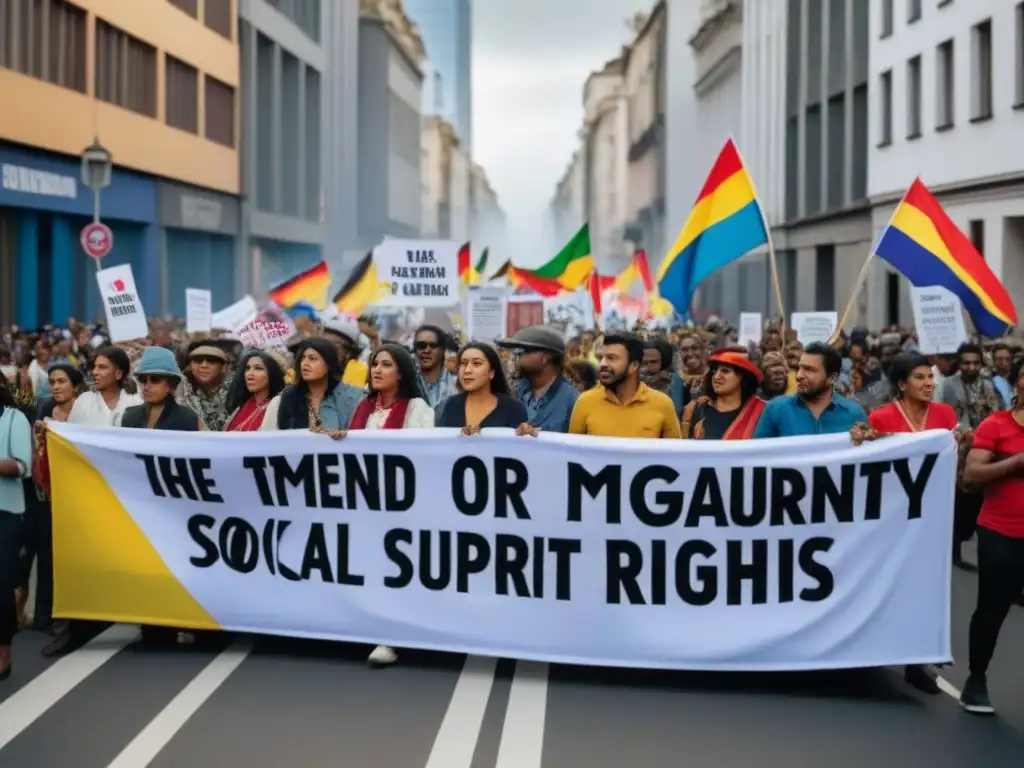 Marcha colorida por los derechos de los migrantes en Sudamérica Colorida marcha de activistas por los derechos migrantes en Sudamérica