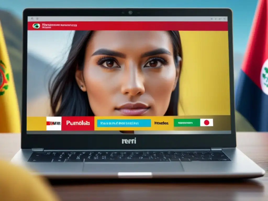 Un consumidor en Perú examina publicidad online con concentración, rodeado de anuncios digitales variados