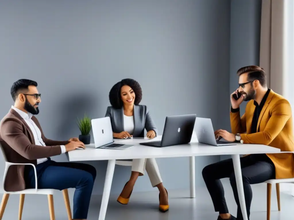 Profesionales teletrabajando: diversidad y productividad en España Un equipo diverso trabajando desde casa en España bajo la regulación laboral en teletrabajo