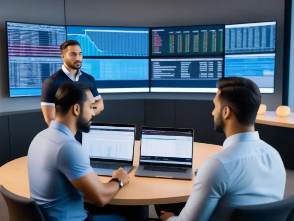 Reguladores financieros debaten sobre criptomonedas en la era digital Una escena vibrante del distrito financiero con reguladores financieros globales del 2021 debatiendo intensamente en una mesa redonda