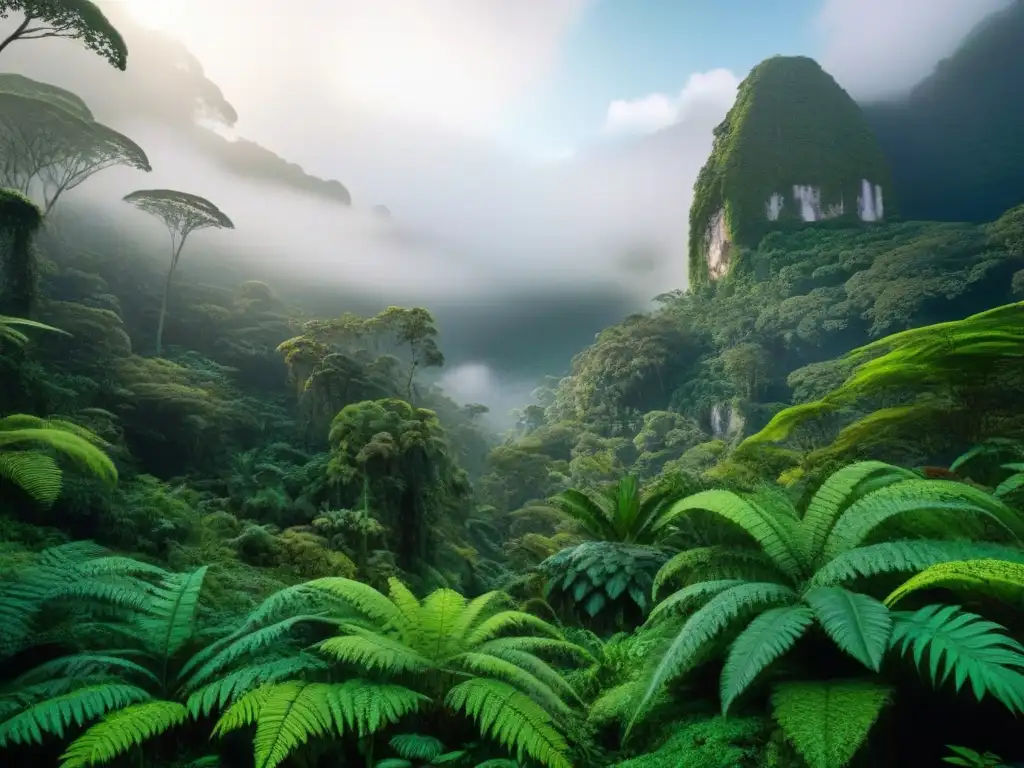 Selva exuberante: belleza natural y diversidad en Sudamérica Maravillosa biodiversidad en un exuberante bosque lluvioso de Sudamérica, evocando la regulación ambiental en constituciones