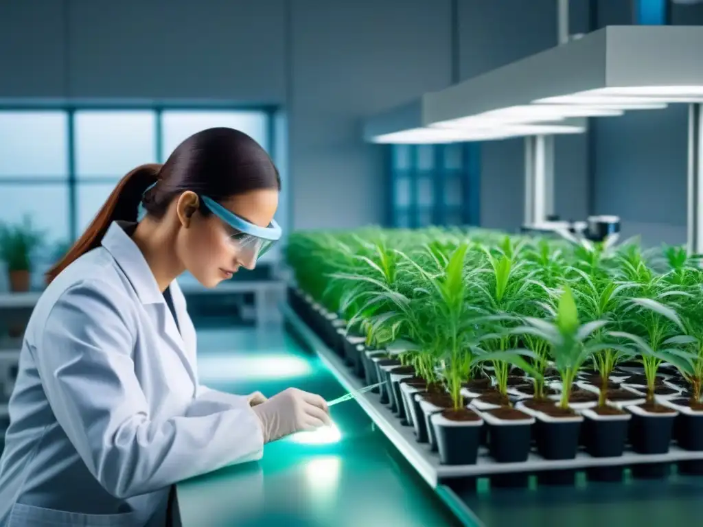Experimentos genéticos avanzados en laboratorio moderno Un grupo diverso de científicos en laboratorio moderno manipula genes de cultivos