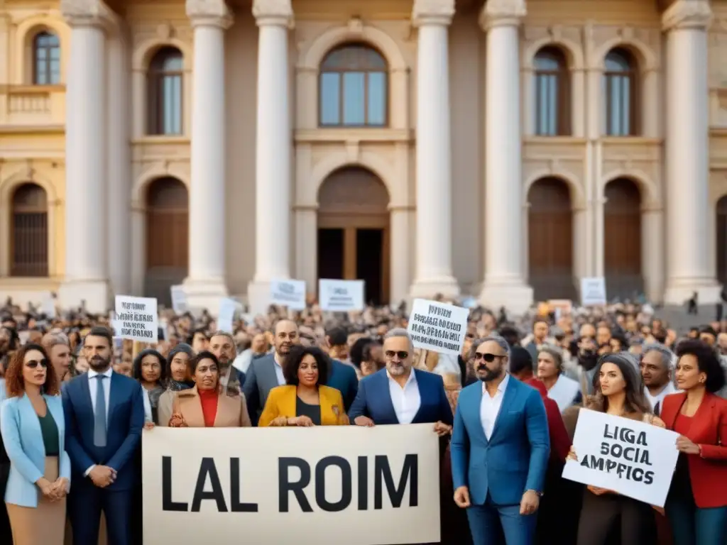 Protesta pacífica de ONGs en España por reformas legales Un grupo diverso de trabajadores de ONG en España protesta pacíficamente frente al Parlamento por Reforma legal ONG España impacto