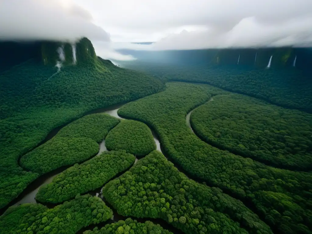 Maravilla verde: Amazonía en todo su esplendor Imagen impactante de la exuberante selva amazónica en Sudamérica, resaltando la urgencia de regulación ambiental en constituciones