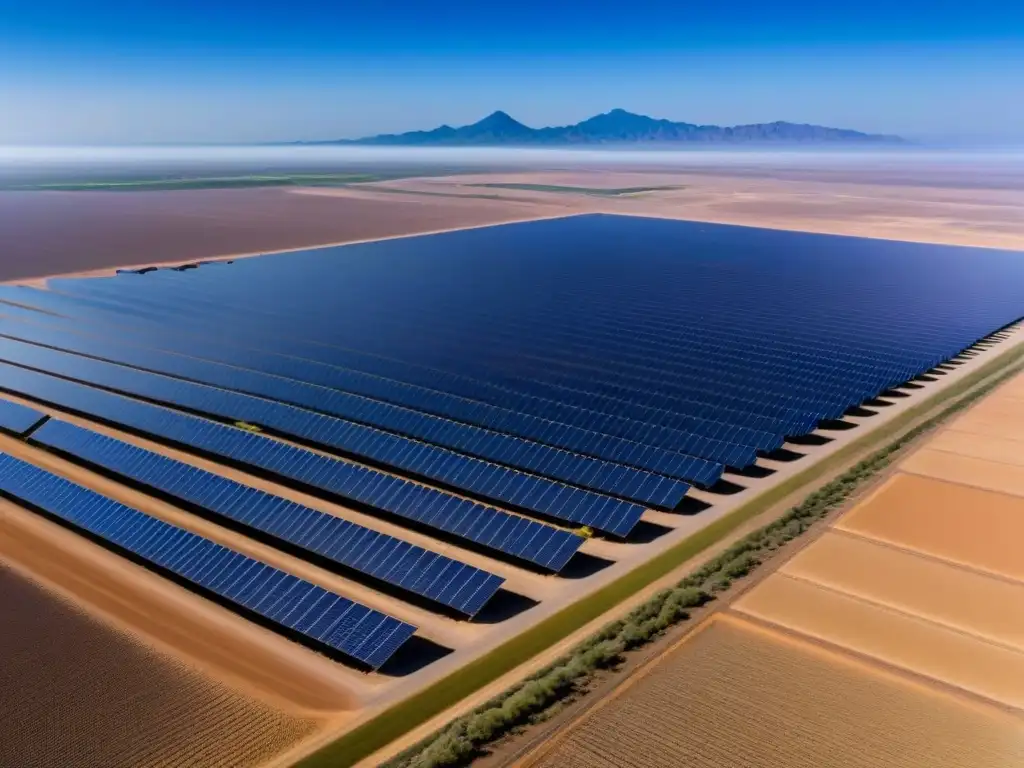 Granja solar en desierto mexicano: modernidad bajo el sol Impresionante granja solar en el desierto mexicano, simbolizando las regulaciones energía solar México