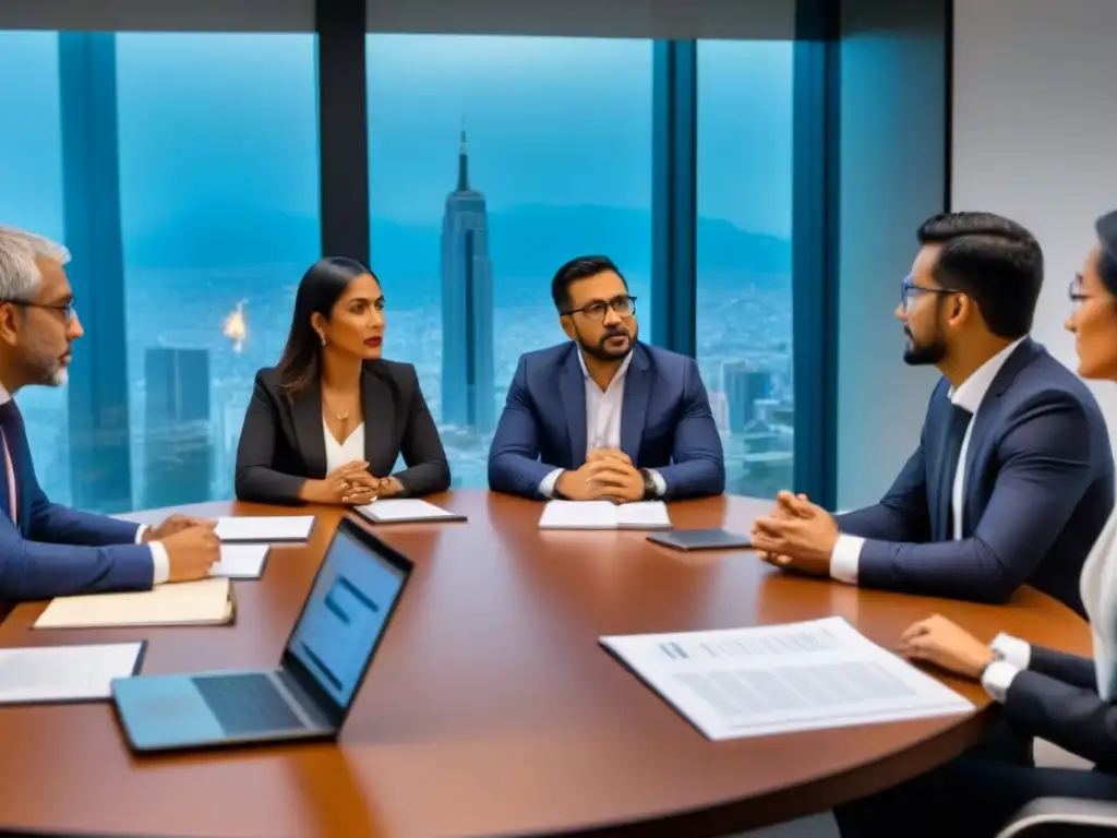 Intensa discusión de expertos en Derecho de países andinos sobre arbitraje internacional en moderna sala de conferencias
