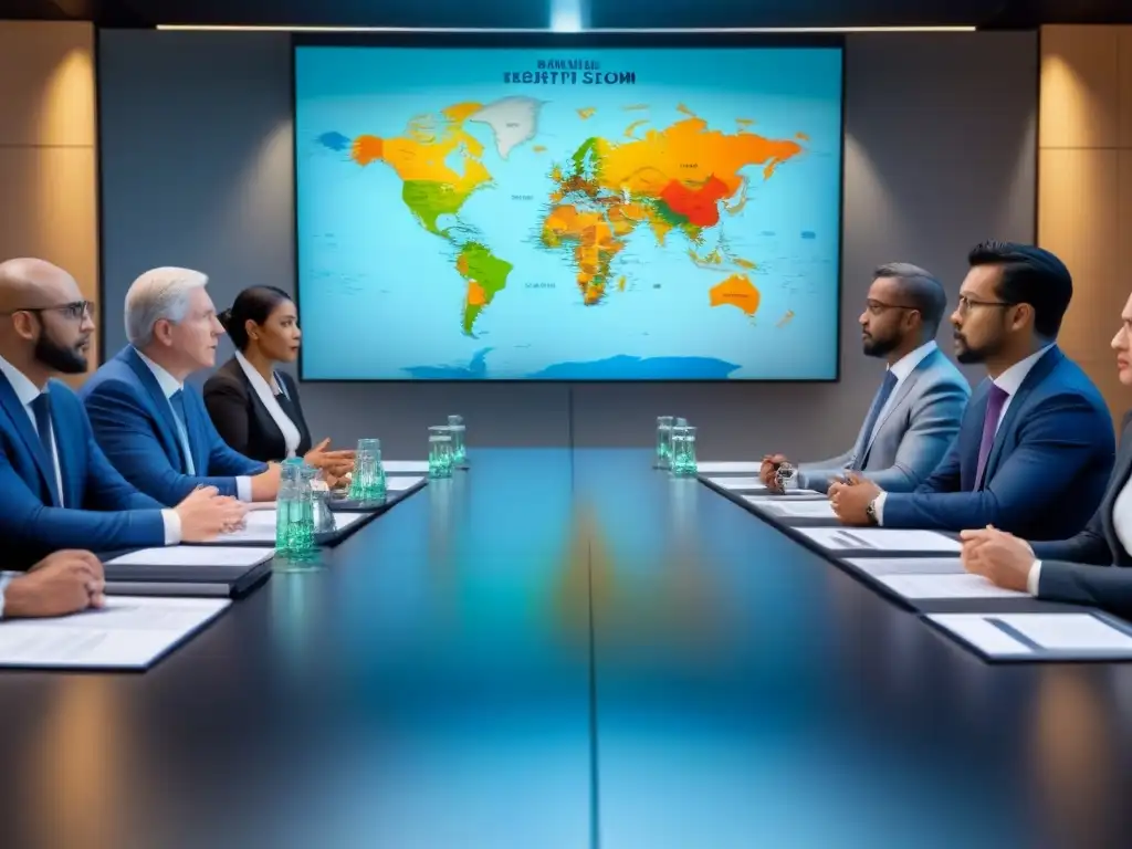 Intensa reunión internacional de expertos en seguridad debatiendo reforma de seguridad pública internacional en moderna sala de conferencias