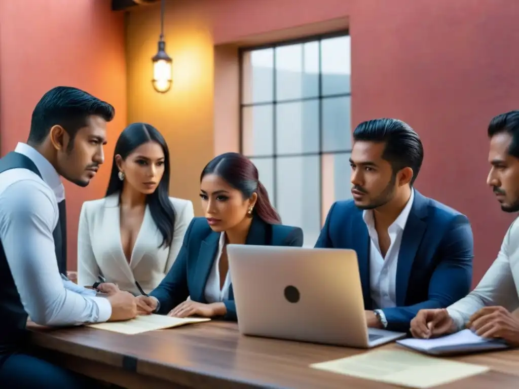 Jóvenes emprendedores mexicanos debatiendo la Ley Fintech con determinación y colaboración Jóvenes emprendedores mexicanos discuten la Ley Fintech, mostrando determinación, innovación y colaboración en la compleja regulación
