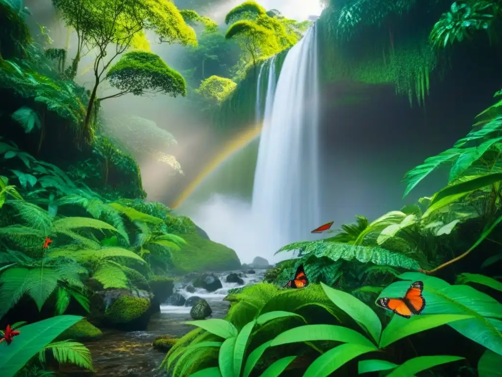 Selva exuberante: belleza y fragilidad del ecosistema Maravilloso paisaje de selva tropical con diversa flora y fauna, destacando la interconexión del ecosistema