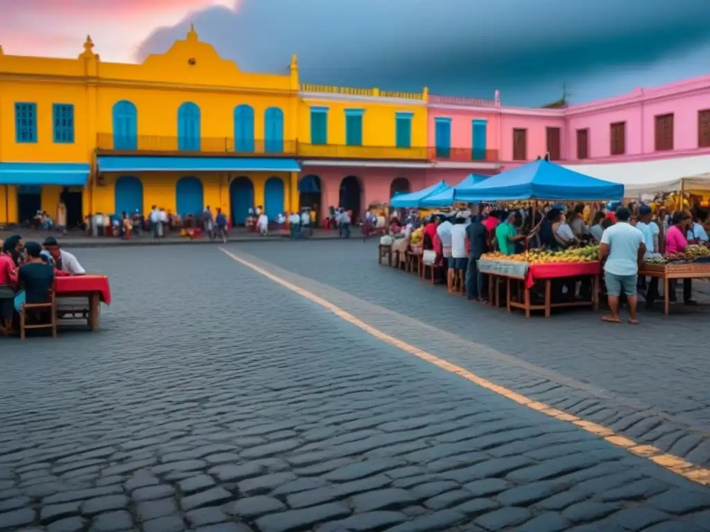 Multitud en plaza nicaragüense, absorta en smartphones y laptops, fusionando cultura tradicional con tecnología