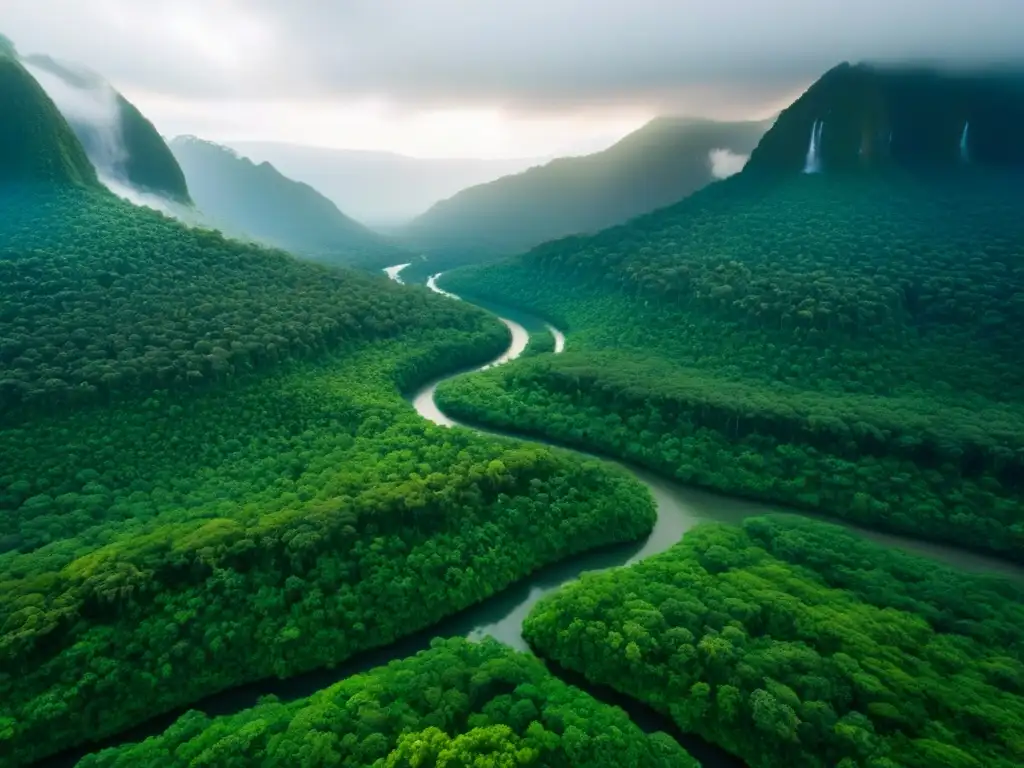 Esplendor verde: selva tropical en Centroamérica Un paisaje fascinante de selvas exuberantes en Centroamérica, destacando la red de ríos y la importancia de las regulaciones de sostenibilidad