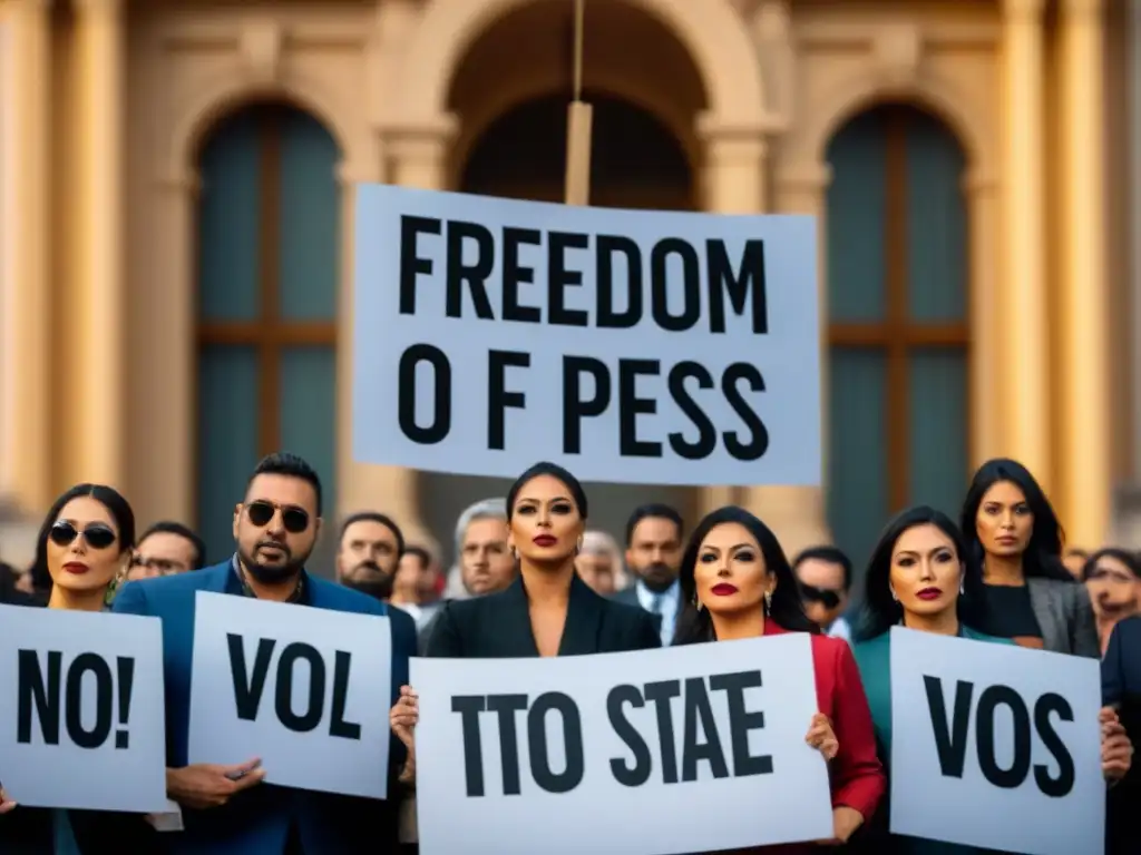 Defendiendo la Libertad de Prensa frente al Senado: Unidad y Determinación Periodistas unidos frente al Senado, con carteles por la libertad de prensa en México