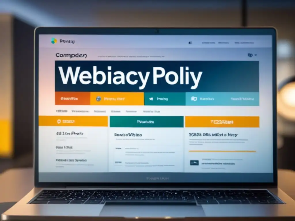 Política de privacidad en pantalla de computadora en oficina ocupada, vital en comercio electrónico para evitar errores fatales y violar regulaciones