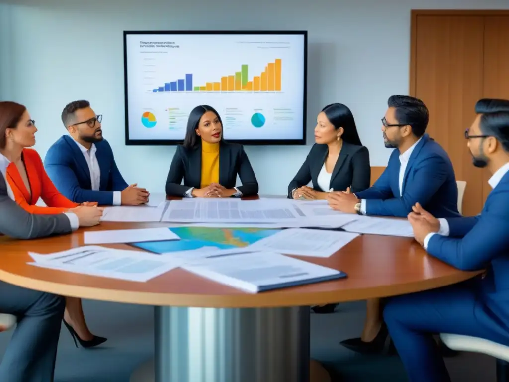 Conversación estratégica: expertos legales y ingenieros ambientales planifican la energía limpia en el Cono Sur Profesionales debaten integración tecnologías limpias Cono Sur en reunión con documentos y gráficos