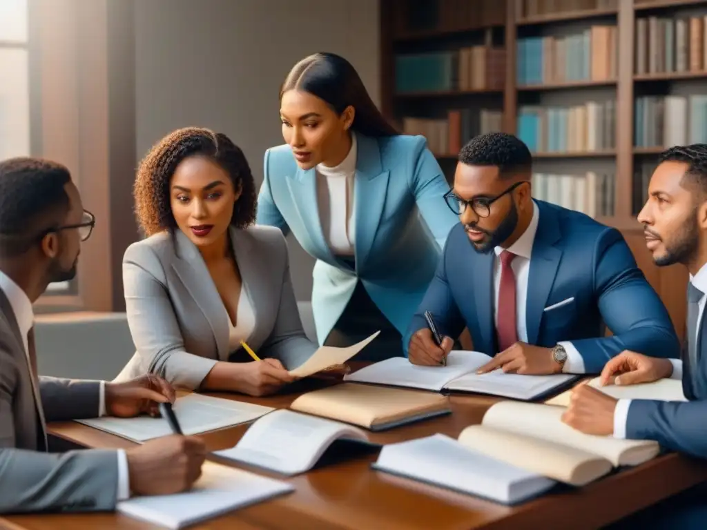 Reunión de activistas y abogados analizando documentos legales Reunión de activistas y abogados discutiendo reforma legal en ONG, España