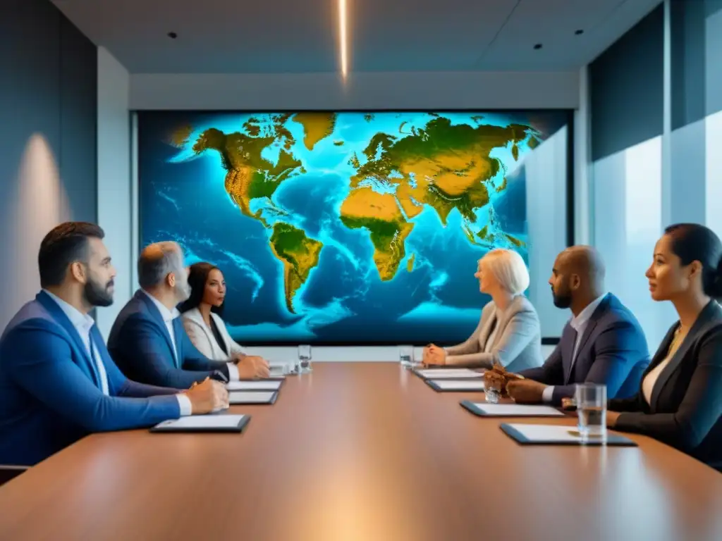 Una reunión de profesionales diversos en una mesa redonda, discutiendo normativas de seguridad en crisis internacional