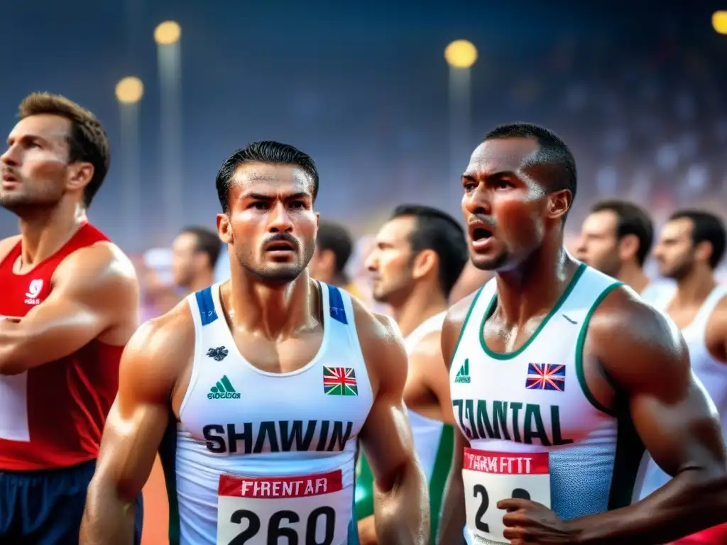 Rostros sudorosos de atletas rivales en competencia internacional, reflejando determinación y agotamiento