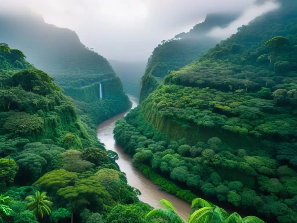 Selva tropical exuberante en El Salvador con vida silvestre y río sereno