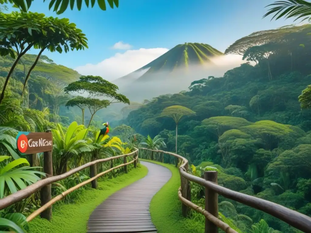Sendero en reserva natural de Costa Rica con diversidad tropical y animales juguetones