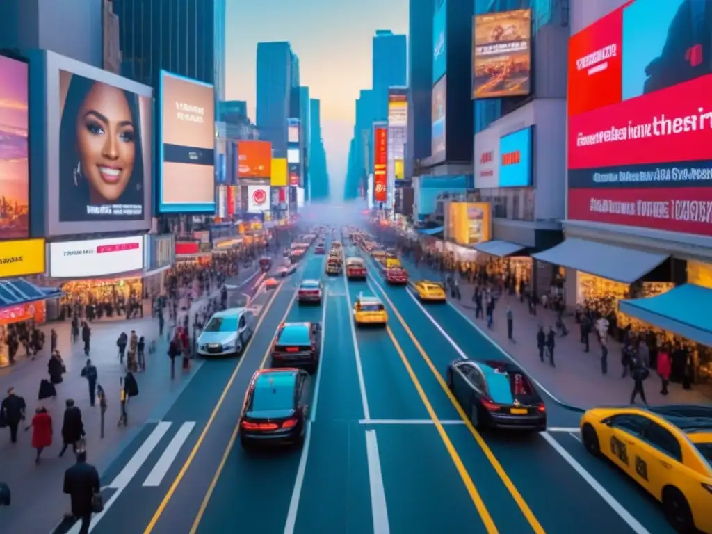 Vista aérea de una bulliciosa calle de la ciudad con diversidad de personas y actividades, resaltando estrategias legales contra piratería