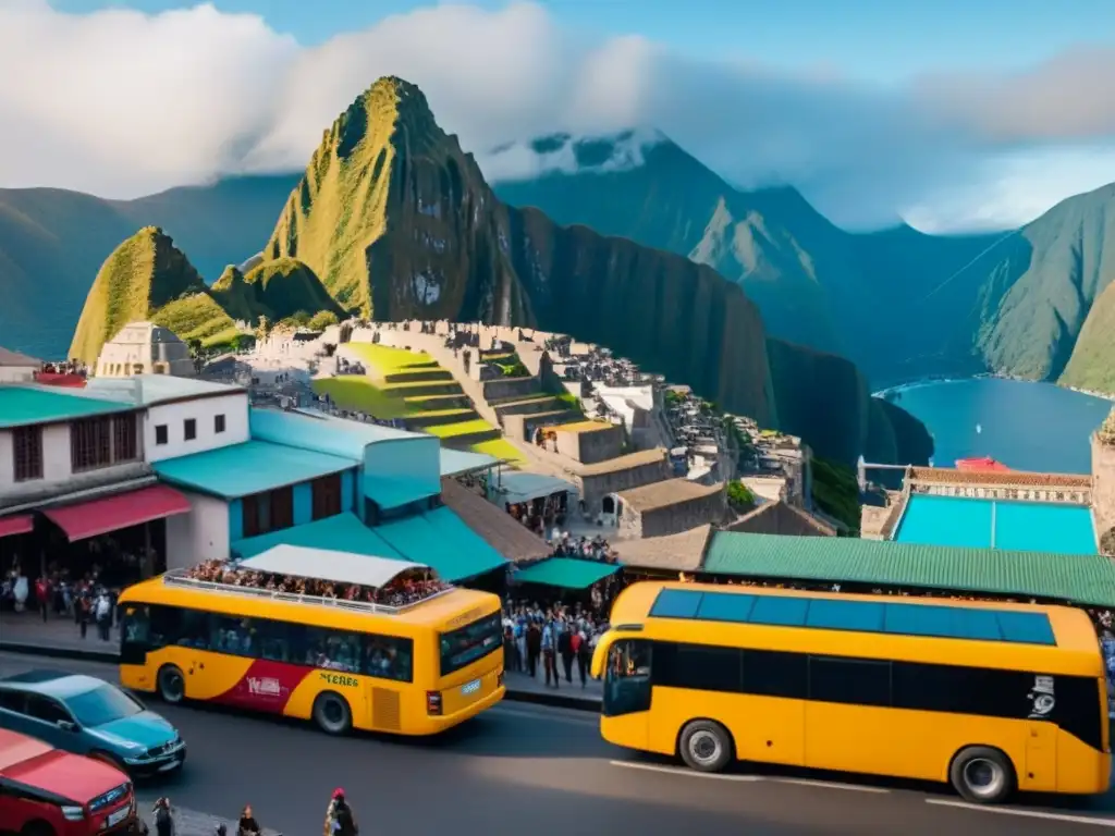 Cityscape suramericano: turismo vibrante y contrastes urbanos Vista panorámica de una bulliciosa ciudad sudamericana, fusionando arquitectura tradicional y rascacielos modernos