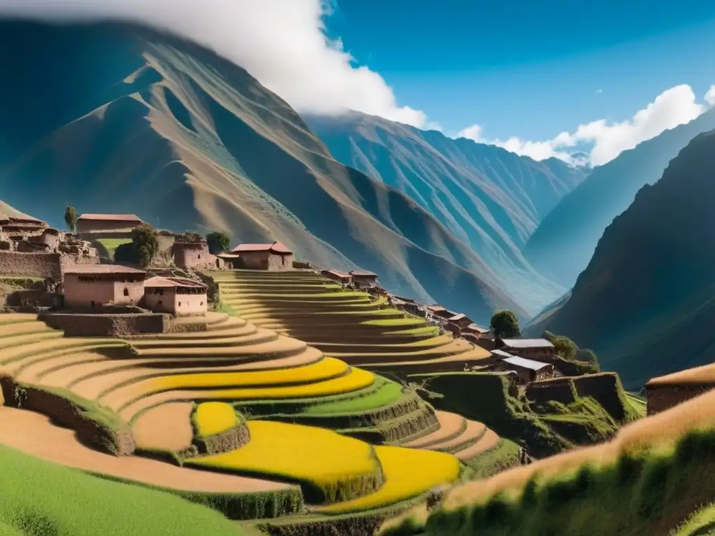 Vista panorámica de un pueblo andino tradicional, donde el Derecho Andino preserva identidad ante la globalización