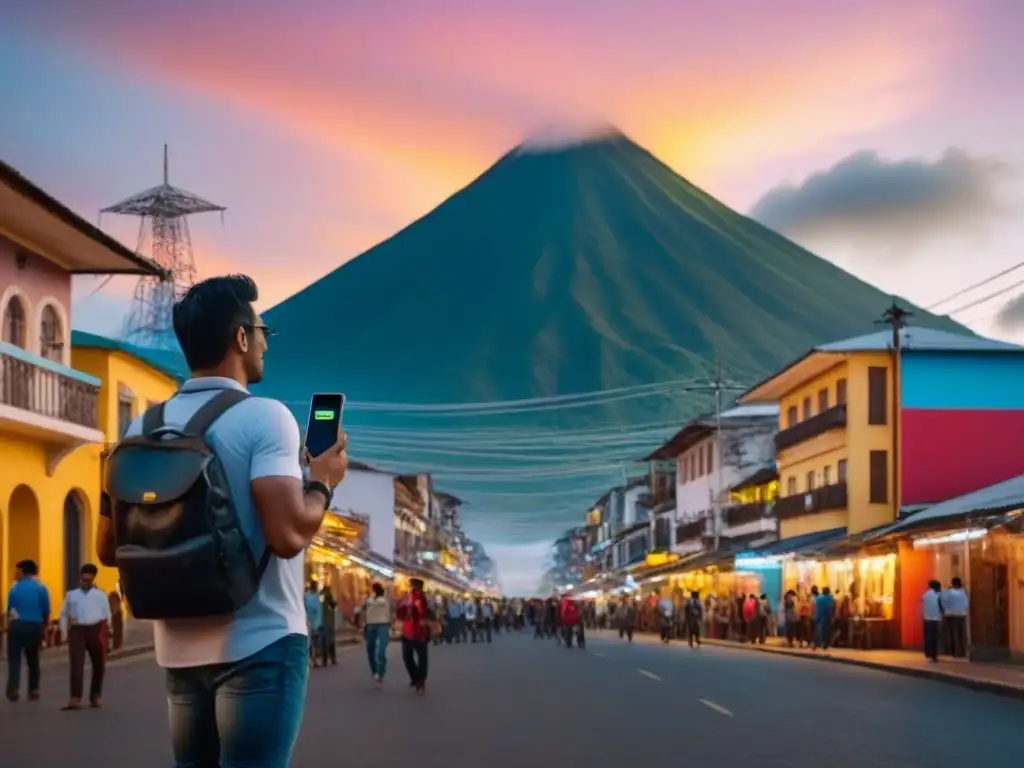 Vista urbana en Ecuador con tecnología y arquitectura tradicional